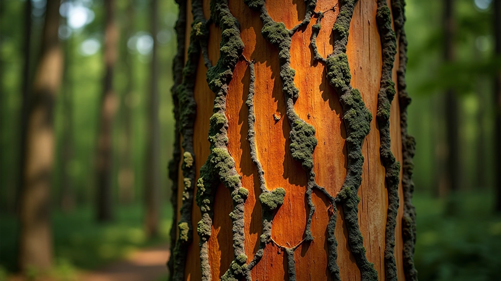 Mature Scots pine tree showing distinctive reddish-orange bark on trunk and needle structure in clear sunlight