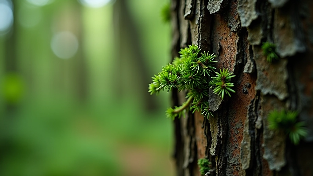 Close-up of pine tree bark and needles showing species characteristics